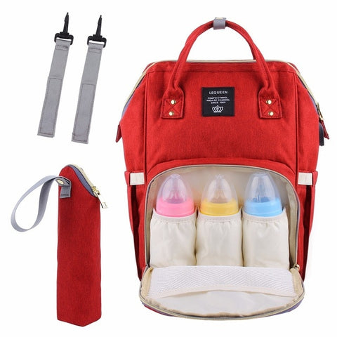 Lequeen USB Diaper Bags Large Nappy Bag Upgrade Fashion Travel Backpack Waterproof Maternity Bag Mummy Bags with 2 pcs Hook