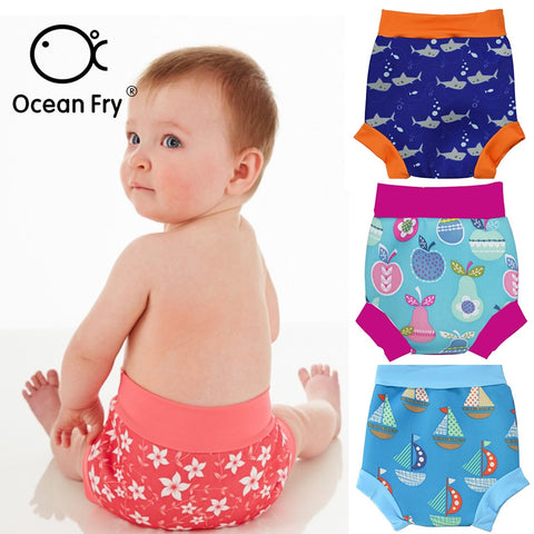 Infant Children Leakproof Swimming Nappies Newborn Baby High Waist Swimming Trunks Baby Boys Girls Cartoon Printed Swim Diapers