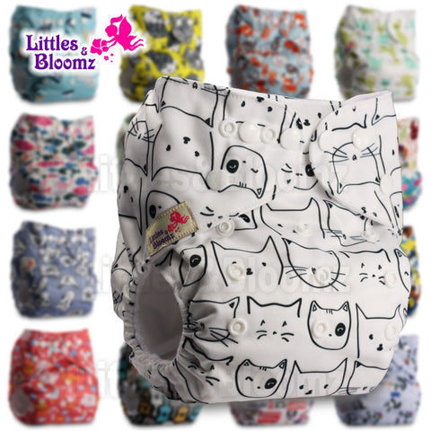 Littles&Bloomz Baby Washable Reusable Real Cloth Pocket Nappy Diaper Cover Wrap suits Birth to Potty One Size Nappy Inserts
